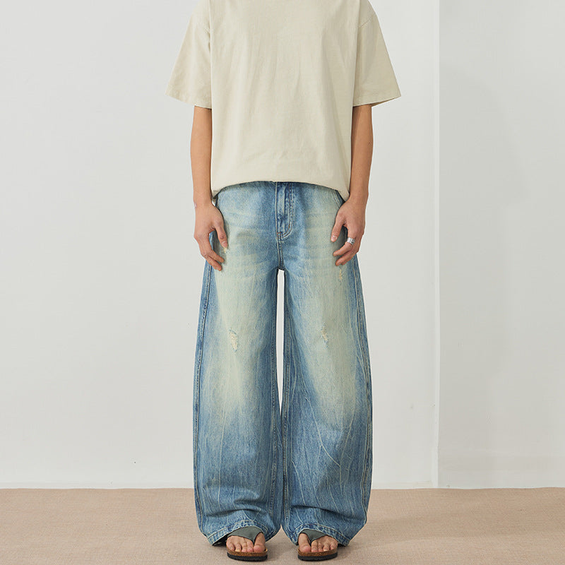 Men's Ultra Wide Stonewashed Baggy Jeans in Floor-Length Palazzo Cut with Used Effect Mune Fashion