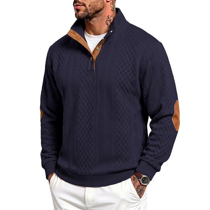 Men's fine structured troyer pullover with collar trim and elbow patches Mune Fashion