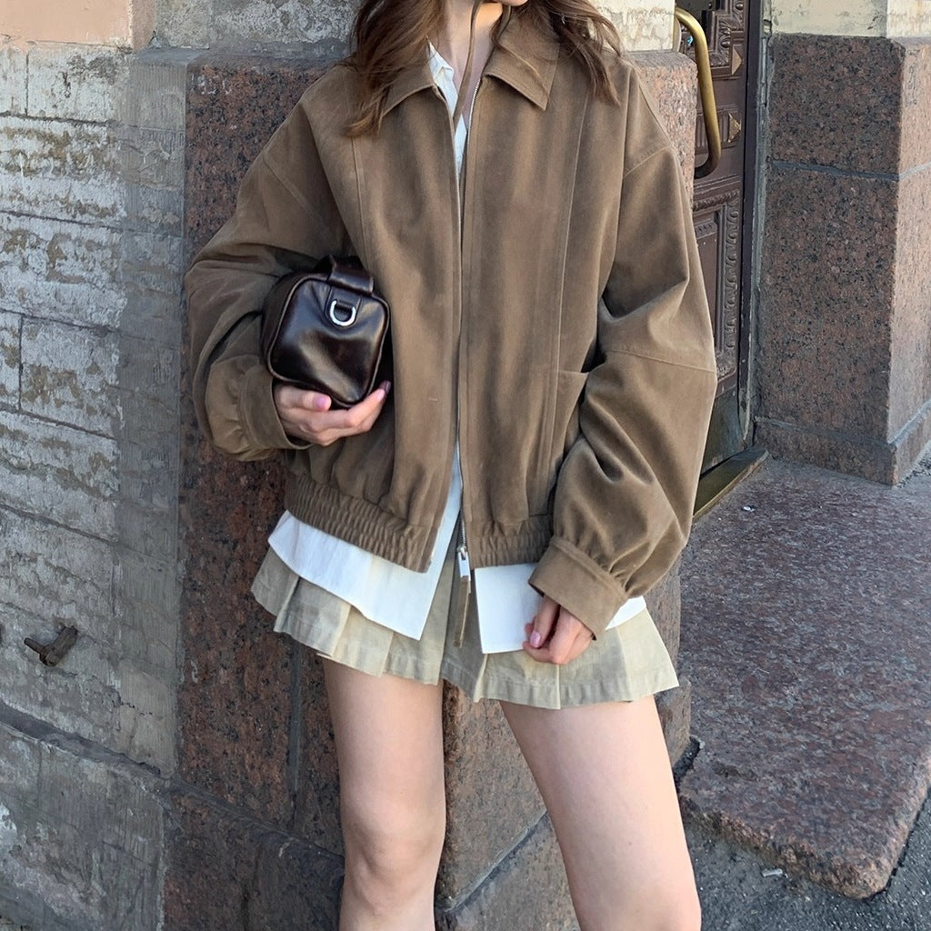 Women's Fashion Faux Leather Jacket with Oversized Cut