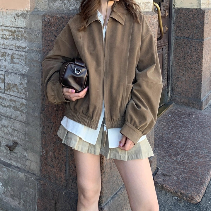 Women's Fashion Faux Leather Jacket with Oversized Cut