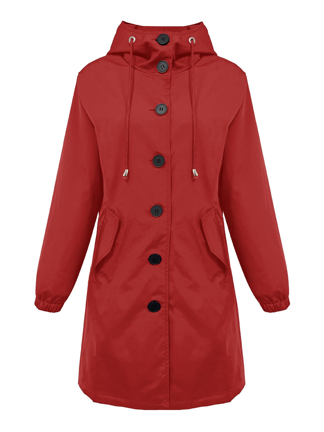 Women nan lightweight rain parka with hood, oversized button placket, drawstring and patch pockets Mune Fashion