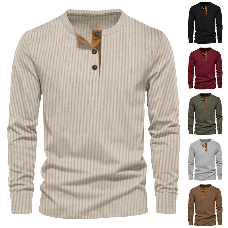 Men's knitted thermal henley with contrast button placket and ribbed cuffs Mune Fashion