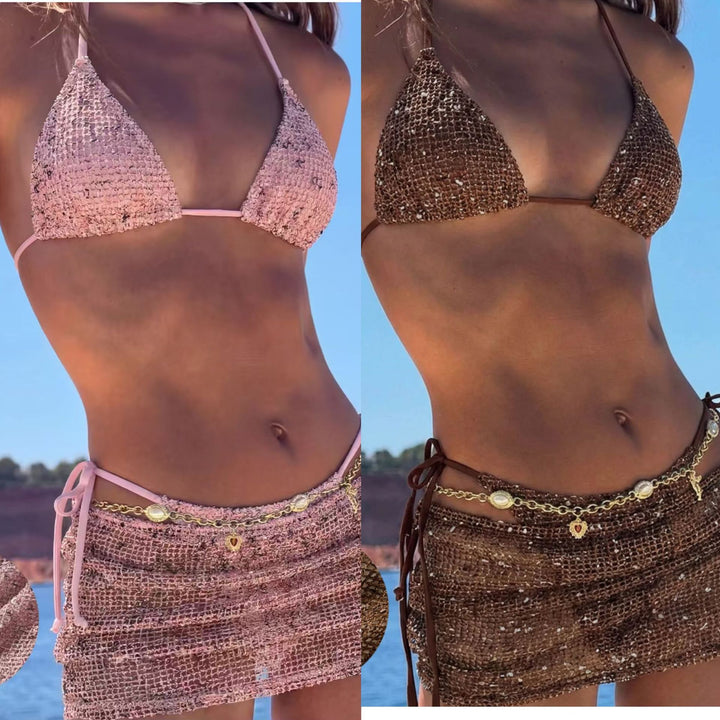 Women's Triangle Bikini with Wrap Skirt and Adjustable Straps Mune Fashion