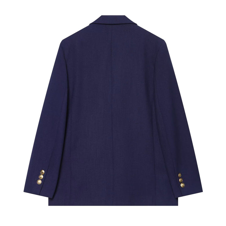 Women Structured Single-Breasted Blazer with Gold Decorative Buttons and Breast Pocket Drune