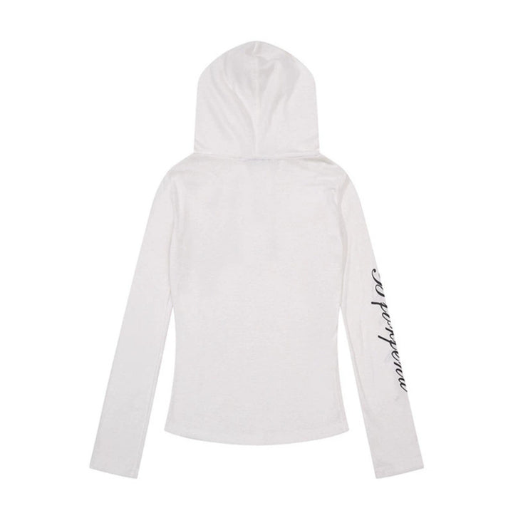 Women's Lightweight Long Sleeve Hoodie Henley Shirt with Button Placket, Hood and Music Print Mune Fashion
