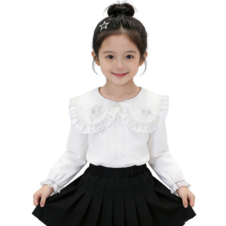 Girl's blouse with ruffle collar and floral detail Mune Fashion