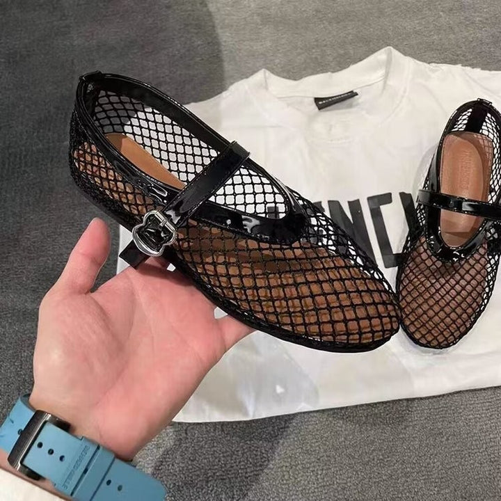 Women's mesh ballerinas with Mary Jane straps and braided sole Mune Fashion