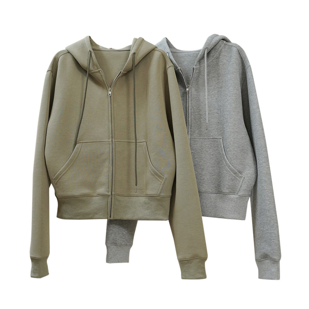 Women short cut hooded zip jacket with dropped shoulder and kangaroo pockets Mune Fashion