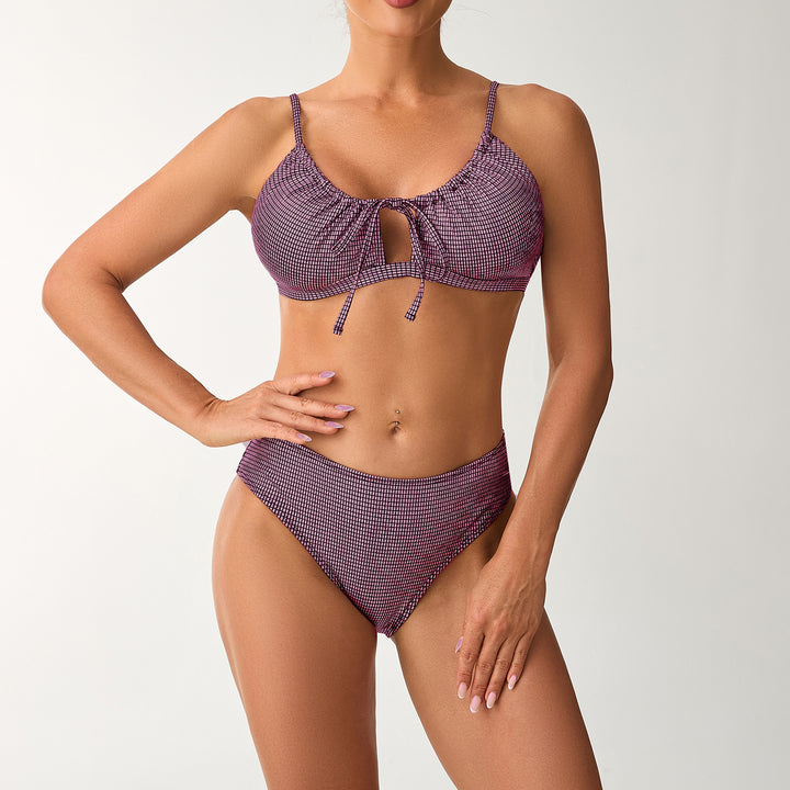 Ladies high-waisted bikini set with adjustable top and ruffle details Mune Fashion