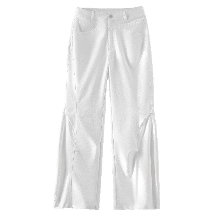 Women Wide High-Cut Trousers with Side Slit Panels and Distinctive Seam Details Mune Fashion