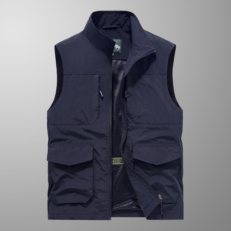 Men's Utility Outdoor Vest with Multiple Pockets, Mesh Lining & Stand Collar Mune Fashion