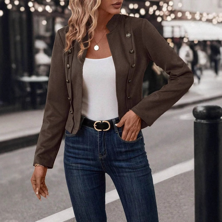 Women's fitted military jacket with stand-up collar and double button placket Mune Fashion