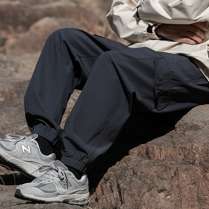 Men's Wide Relaxed Cargo Leisure Pants with Drawstring Waist & Multifunctional Pockets Mune Fashion