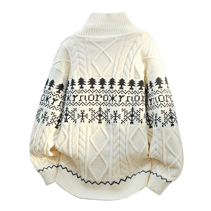 Women's knitted Norwegian cardigan with stand-up collar, cable pattern, and patch pockets Mune Fashion