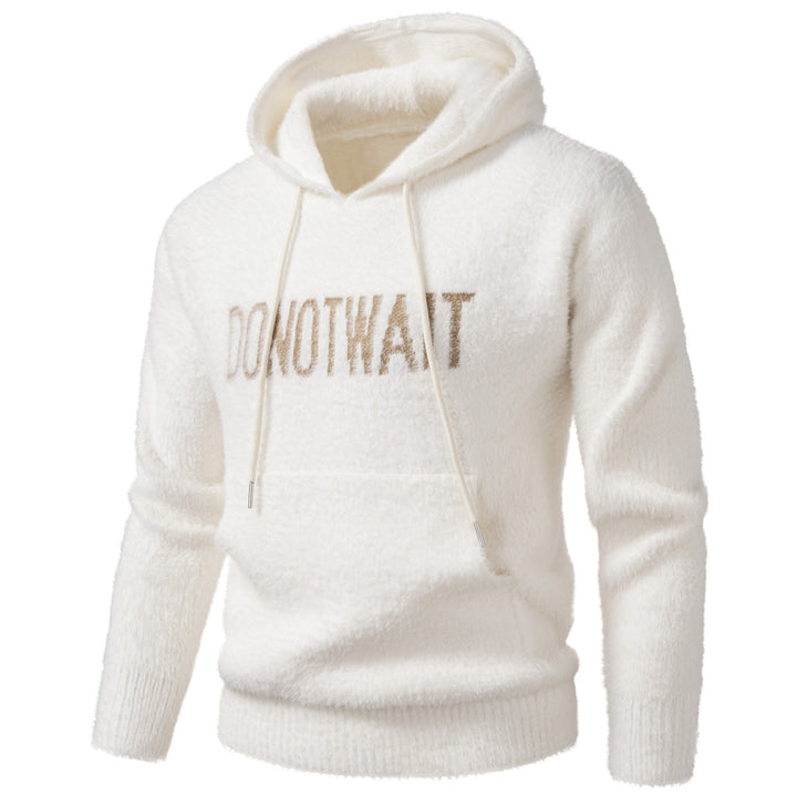 Men's Fluffy Hoodie made of Teddy Fleece with Statement Front Print and Kangaroo Pocket Mune Fashion