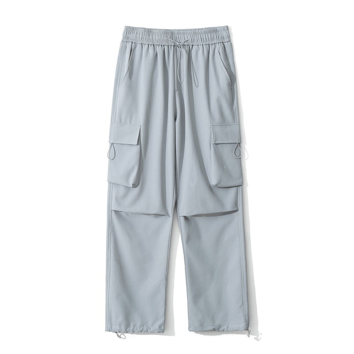 Women Loose Fit Cargo Pants with Snap Button Panels and Drawstring Waist Mune Fashion
