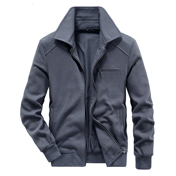 Men's textured knit transitional jacket with stand-up collar and zipper Mune Fashion