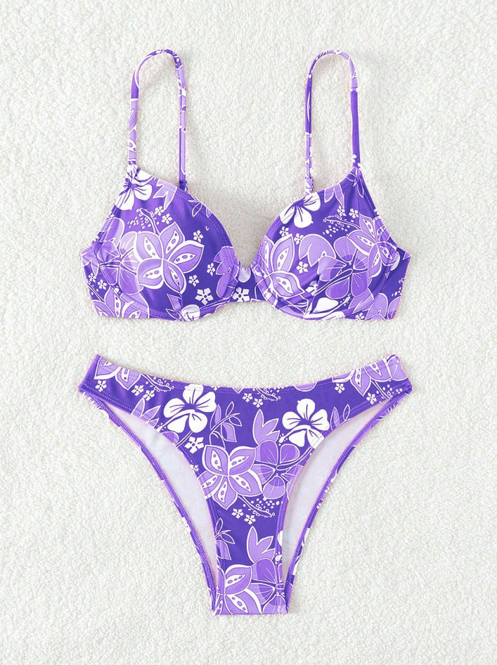 Women padded triangle bikini with floral design and adjustable straps Mune Fashion
