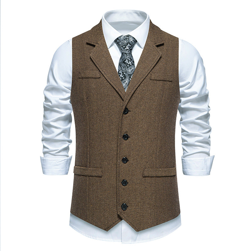 Men's tailored herringbone vest with lapel collar and classic button placket Mune Fashion