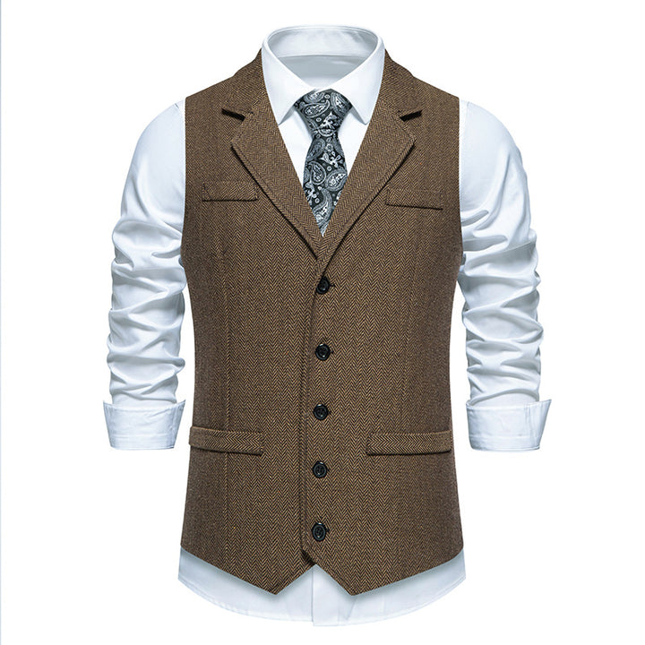 Men's tailored herringbone vest with lapel collar and classic button placket Mune Fashion