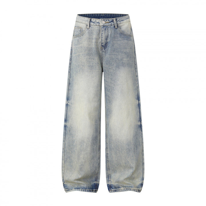 Women Wide High Waist Jeans Pants in Balloon Cut with Used Effect and Elastic Hem Mune Fashion