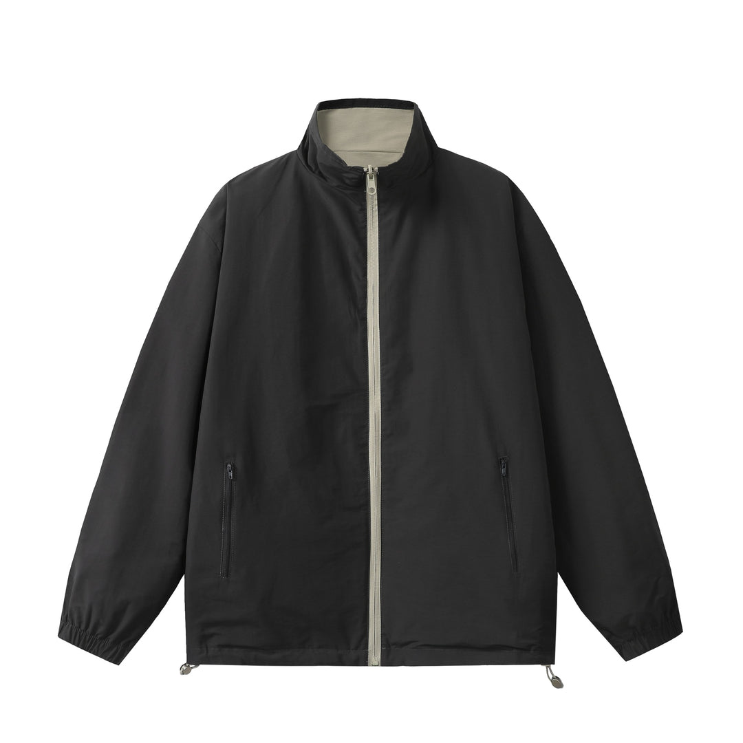 Unisex Lightweight Boxy Windbreaker with High Stand Collar and Drawstring Mune Fashion