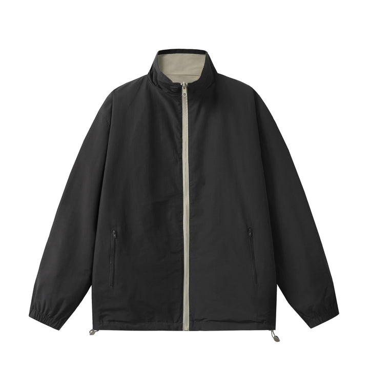 Unisex Lightweight Boxy Windbreaker with High Stand Collar and Drawstring Mune Fashion