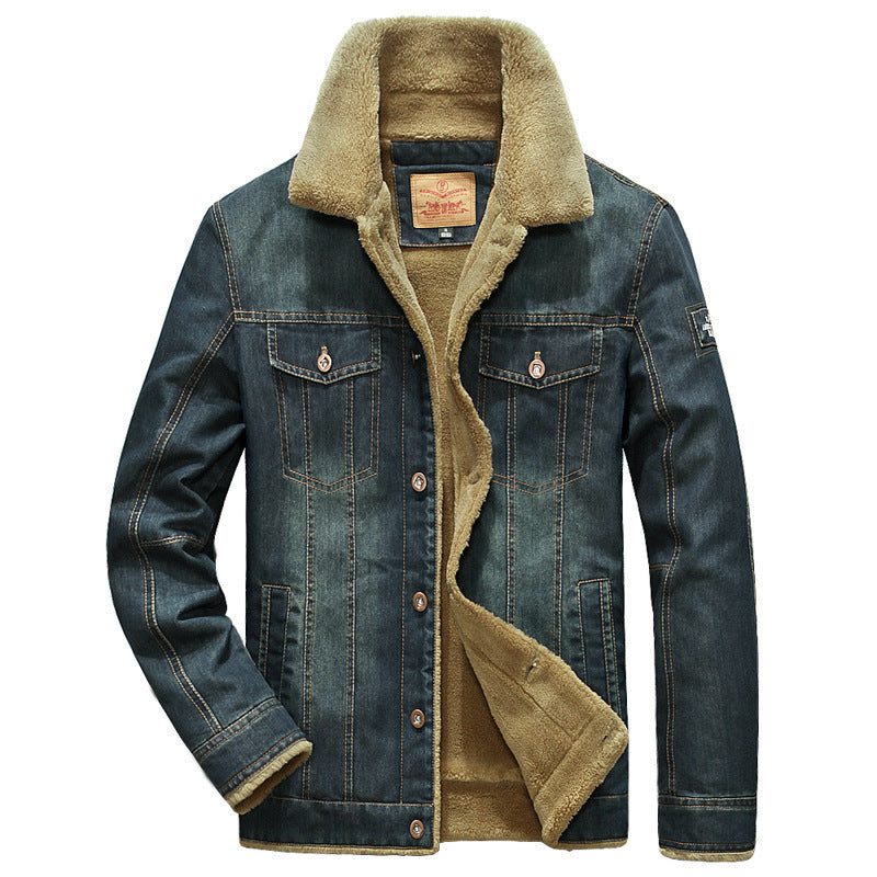 Men's denim jacket with Sherpa lining, vintage washed and warming stand-up collar Mune Fashion