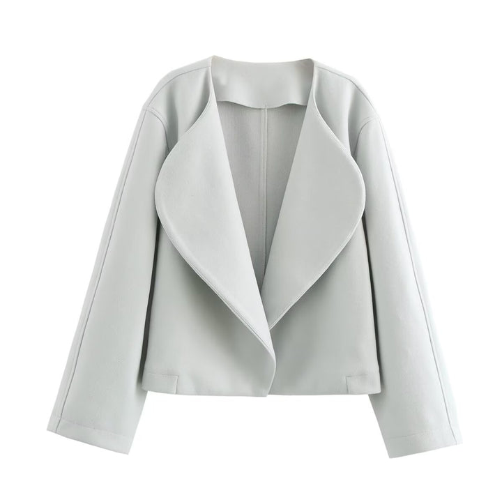 Women’s cropped waterfall blazer with oversized shawl collar and flattering cropped silhouette Mune Fashion