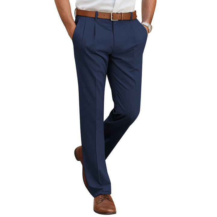 Men's Elegant Pleated Trouser with Straight Leg and Pressed Fold Mune Fashion