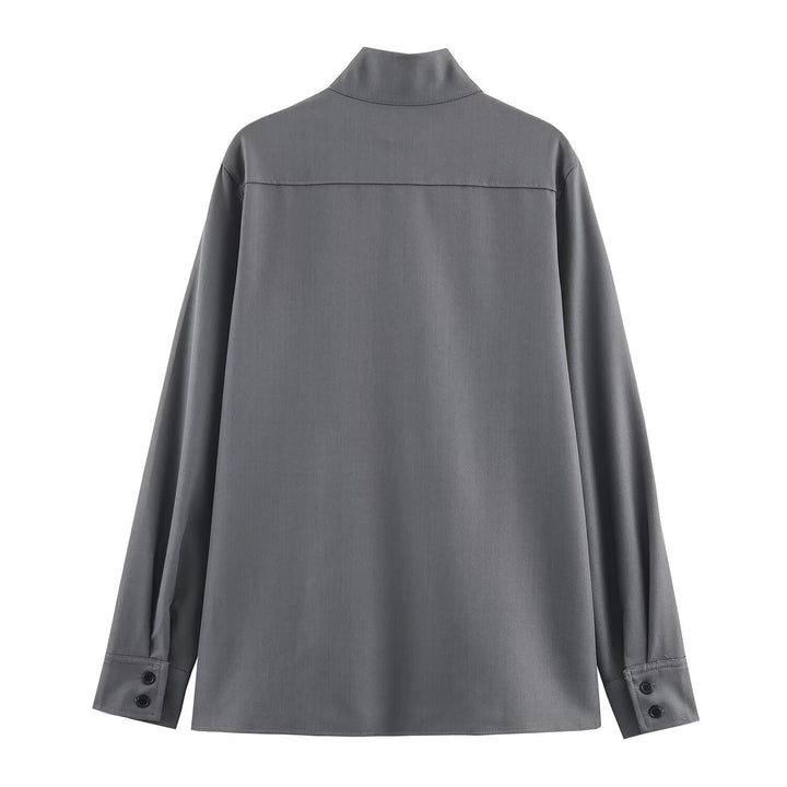 Women's loose-fitting tunic blouse with concealed button placket and stand-up collar Mune Fashion