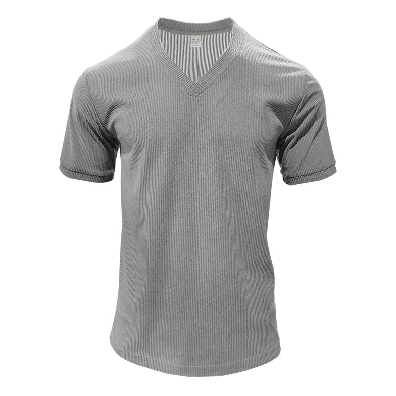Men's structured V-neck ribbed jersey shirt with short sleeves and a slim fit Mune Fashion