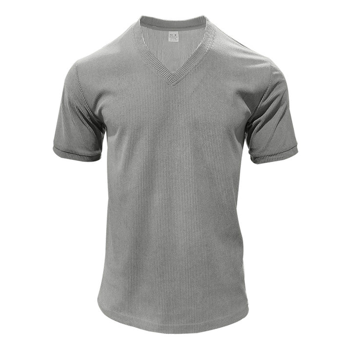 Men's structured V-neck ribbed jersey shirt with short sleeves and a slim fit Mune Fashion
