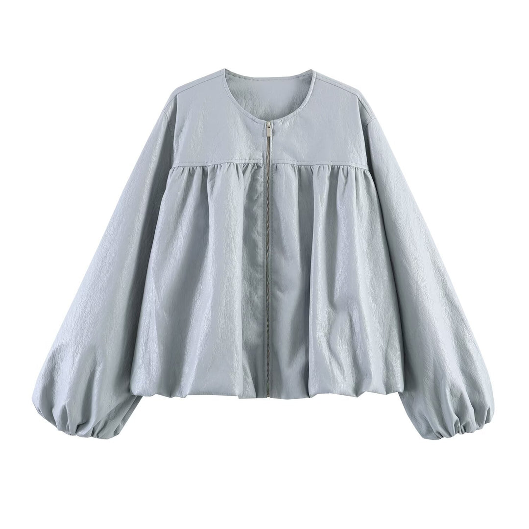 Women's oversized jacket with balloon sleeves, zipper and gathered yoke Mune Fashion