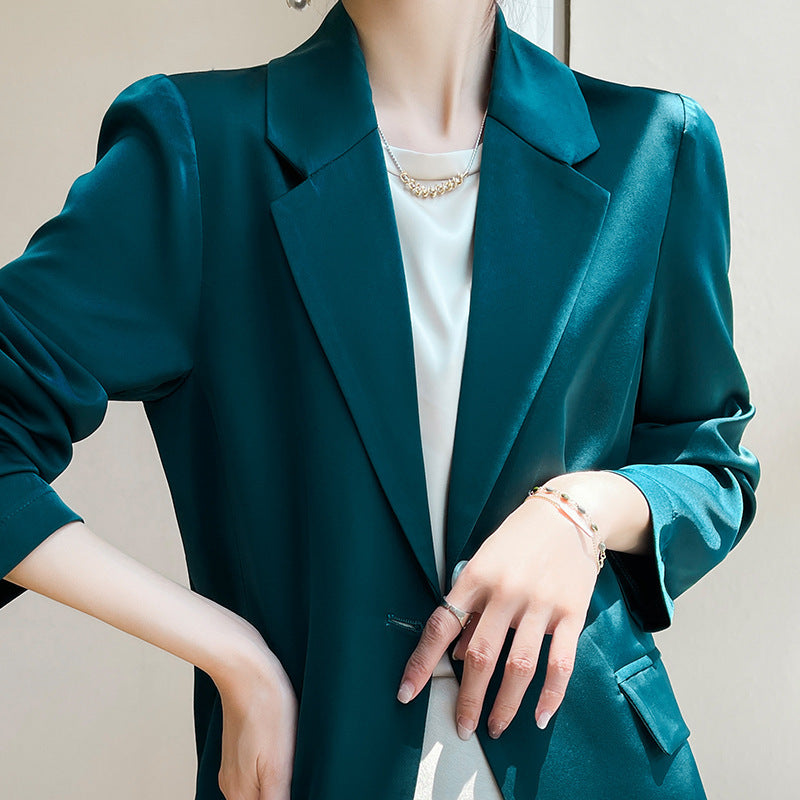 Women Slightly Tailored Long Blazer with Button Closure and Flap Pockets Mune Fashion