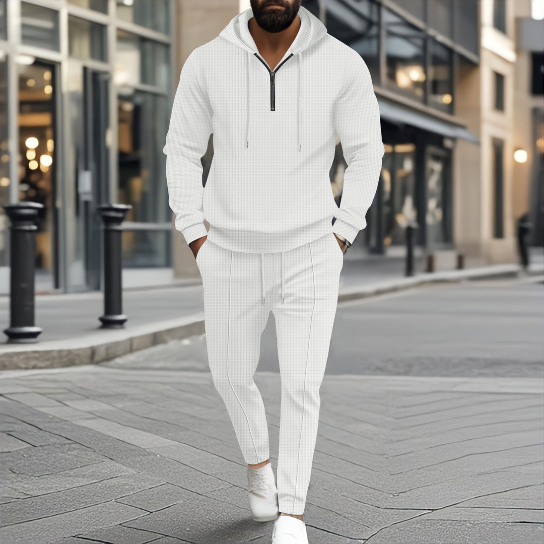 Men's structured half-zip hoodie loungewear set with tapered jog pants and drawstring Mune Fashion