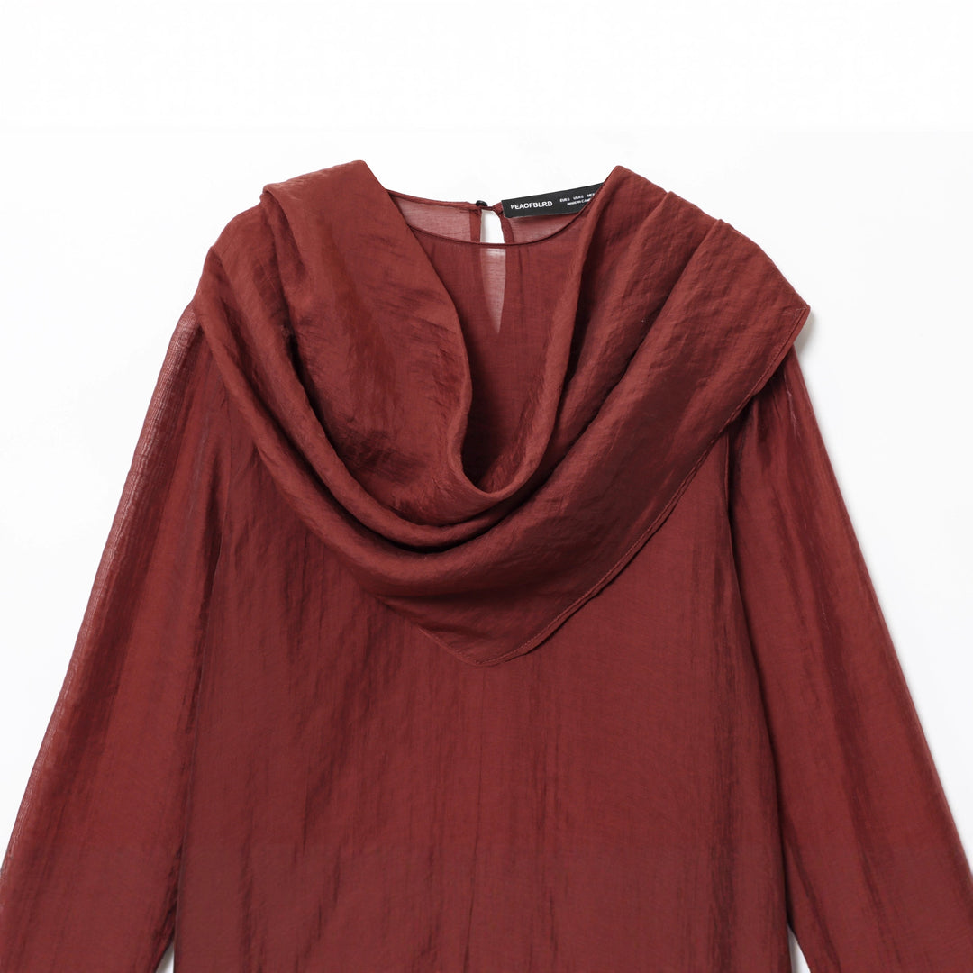 Women's nano elegant-draped blouse with large waterfall collar and slightly textured satin look Mune Fashion