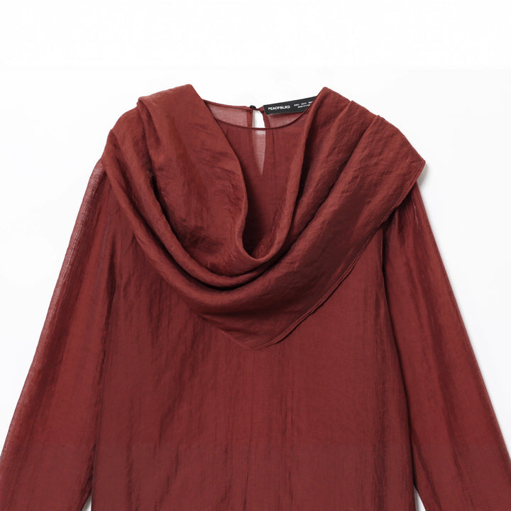 Women's nano elegant-draped blouse with large waterfall collar and slightly textured satin look Mune Fashion