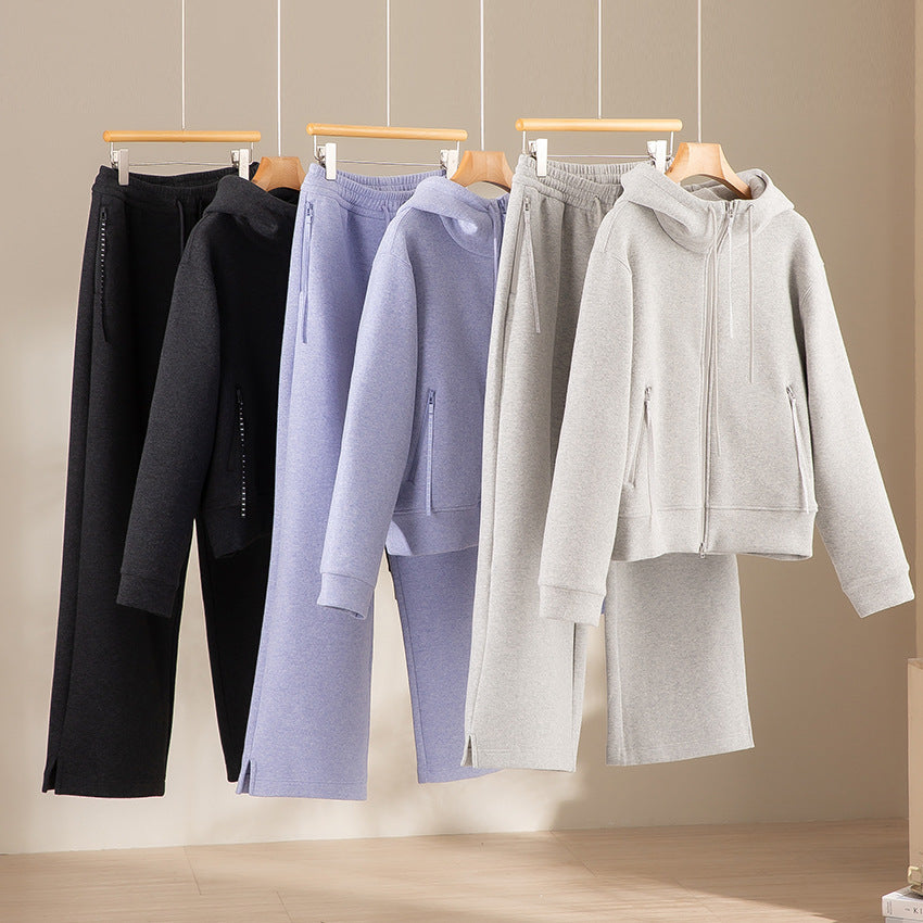 Ladies Wide Highwaist Sweatpants with Drawstring, Side Pockets and Hem Slit Mune Fashion