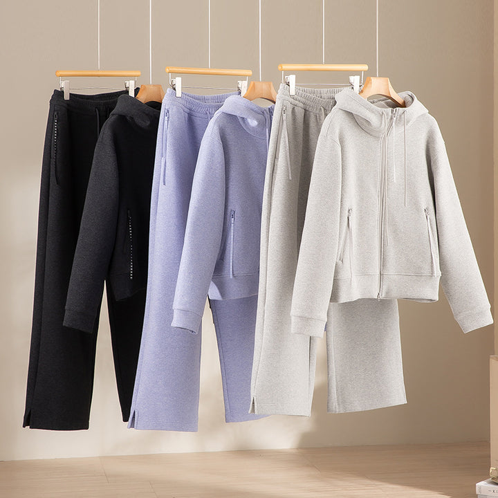 Ladies Wide Highwaist Sweatpants with Drawstring, Side Pockets and Hem Slit Mune Fashion