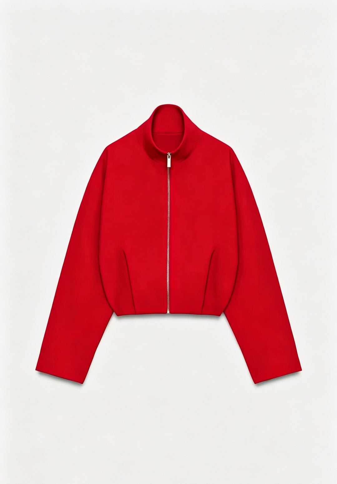 Women Short Boxy Jacket with Stand-up Collar and Visible Metal Zipper Mune Fashion