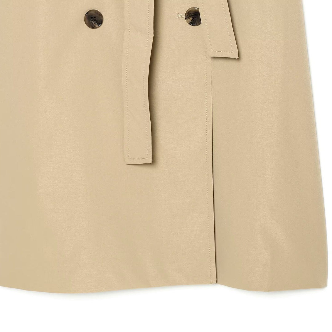 Women Double-breasted Trench Coat with Removable Cape Sleeves and Waist Belt Mune Fashion