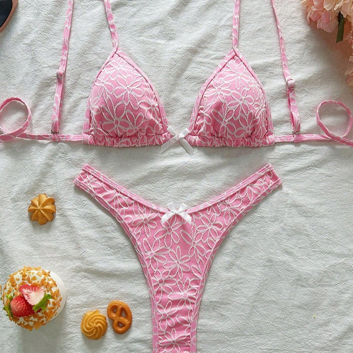 Women Playful Triangle Bikini with Floral Appliqués Mune Fashion