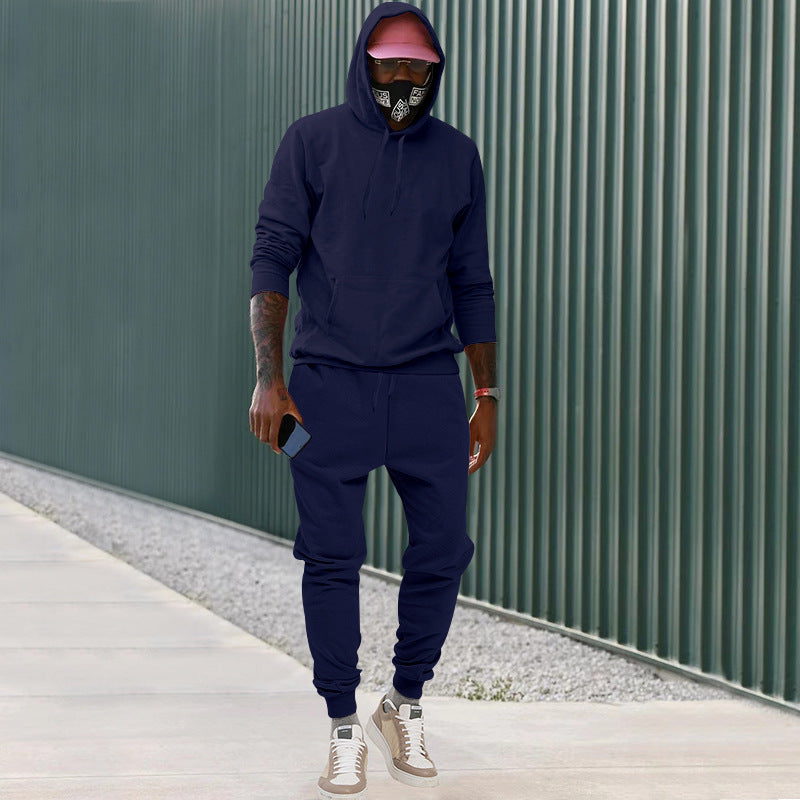 Men's casual hoodie and jogging set made of French Terry with kangaroo pocket, ribbed cuffs, and elastic drawstring waistband Mune Fashion