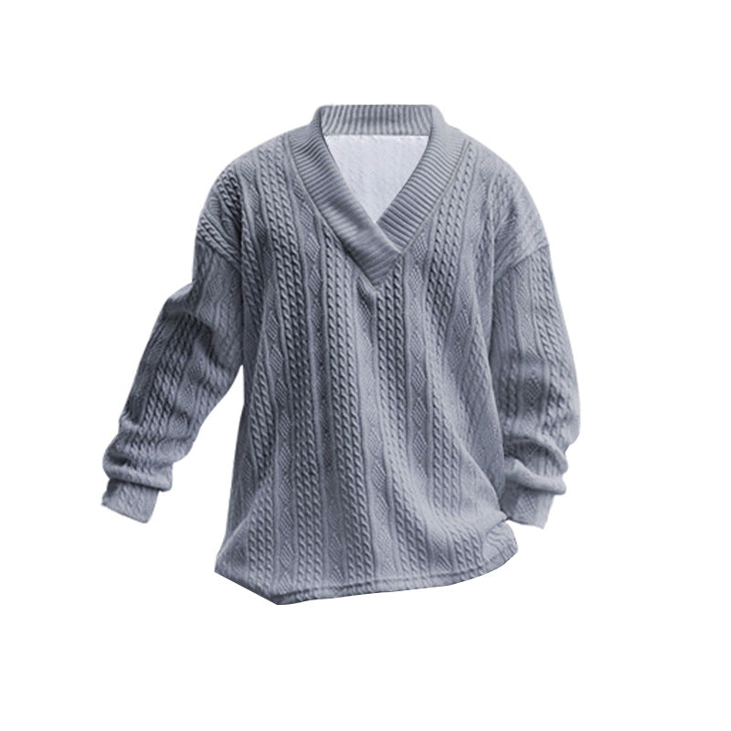 Men's Oversize Cable Knit Long Sweater with Deep V-Neck and Matching Knit Pants Mune Fashion
