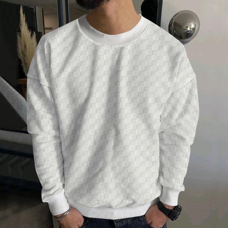 Men's Structured Cotton Sweatshirt with Checked Pattern and Round Neck Mune Fashion