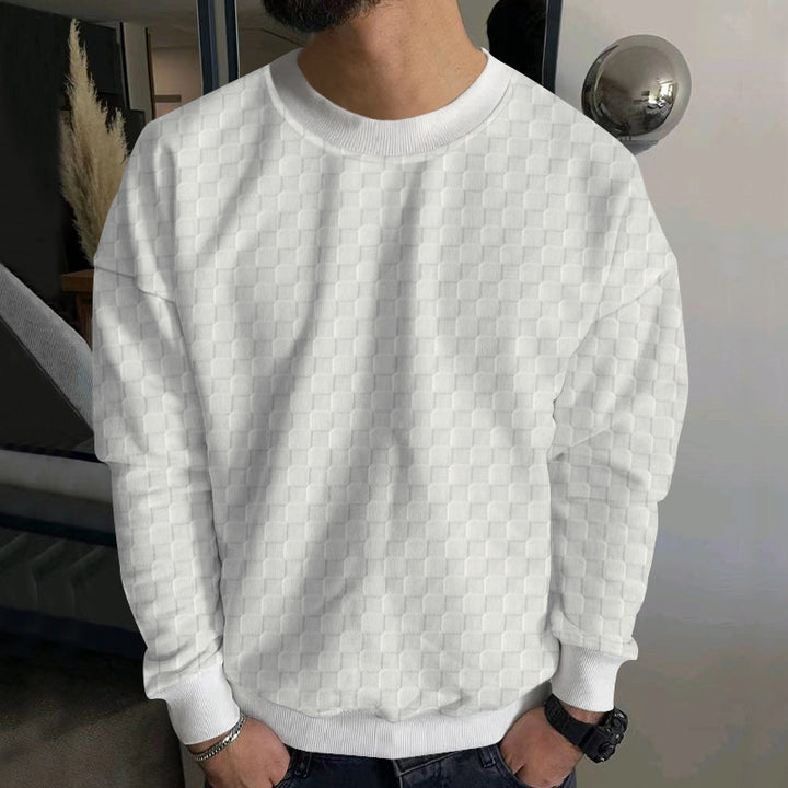 Men's Structured Cotton Sweatshirt with Checked Pattern and Round Neck Mune Fashion