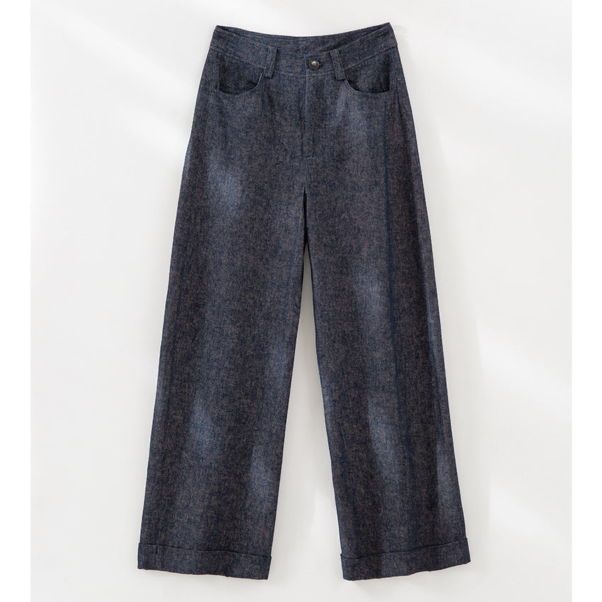 Women's Wide High-Cut Culotte Pants in Denim Look with Cuff Mune Fashion