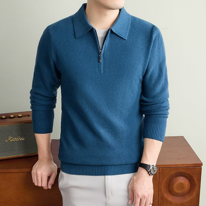 Men's Fine Knit Half-Zip Polo with Shirt Collar and Fine Rib Structure Mune Fashion