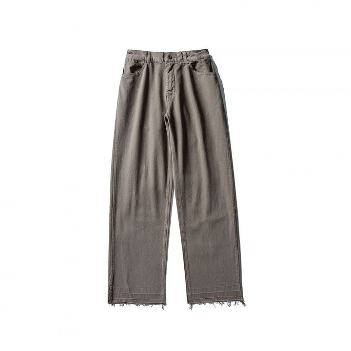 Ladies Wide High-Waist Jeans with Straight Leg and Raw Hem Mune Fashion